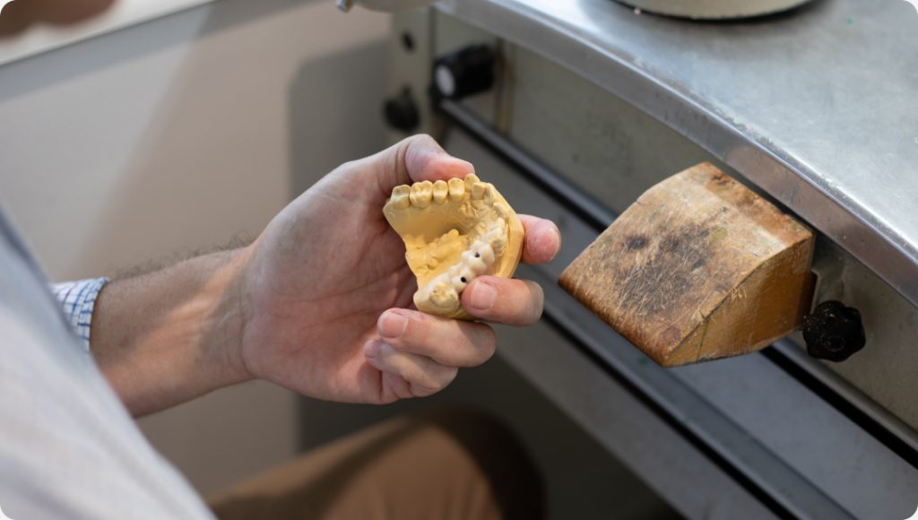 Dentist hold fake denture